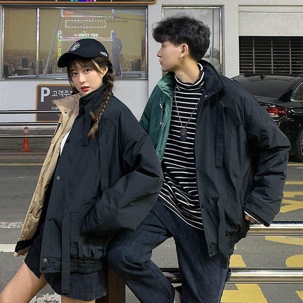 

men's down & parkas winter contrast clothing loose overalls casual warm streetwear zippers coats jackets, Black