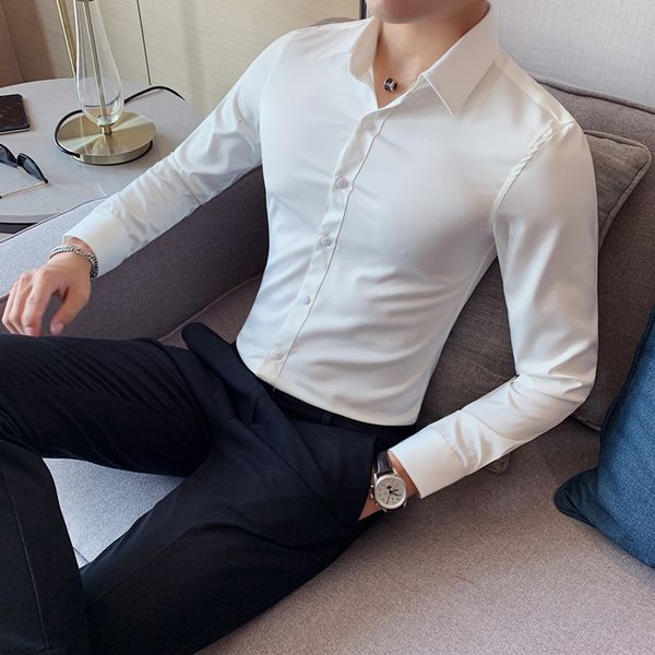 

men's casual shirts british style solid shirt long sleeve fashion autumn business formal wear slim fit blouse 4xl dtpp, White;black
