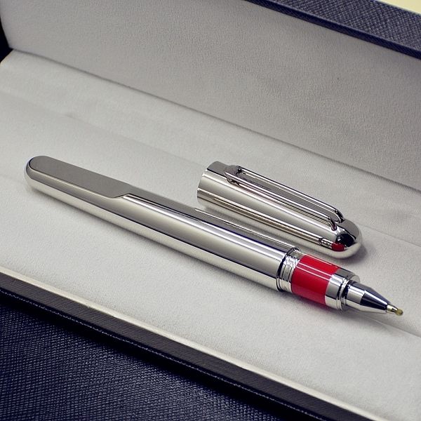 Penna regalo di lusso di alta qualità Serie M di alta qualità Tappo chiuso magnetico Penna roller Penne a sfera Argento e grigio titanio Cancelleria in metallo Forniture per ufficio di scrittura