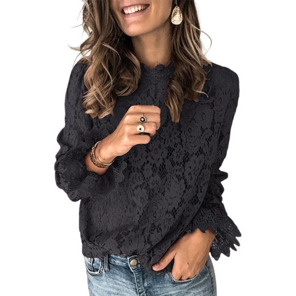 

women solid lace blouse female fashion long sleeve loose autumn spring party work office blouses 2021 women's & shirts, White