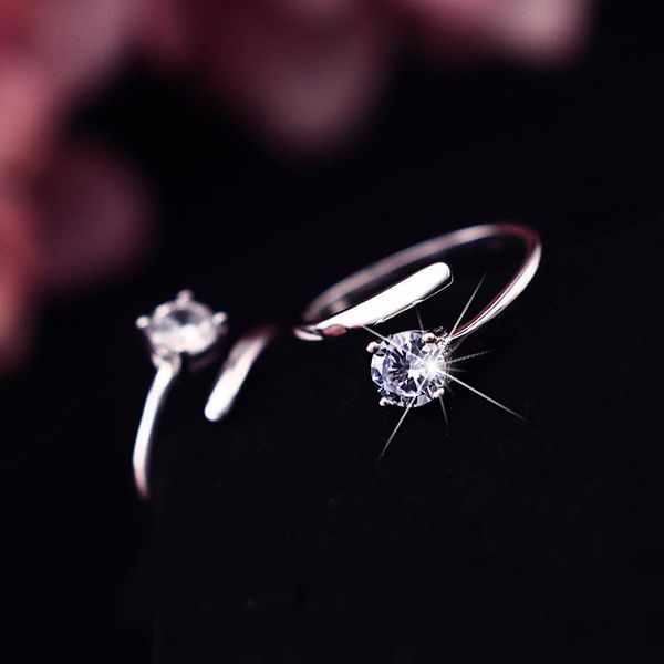

cluster rings simple sterling 925 silver color ring jewelry for women zircon diamond adjustable wedding engagement birthday gifts, Golden;silver
