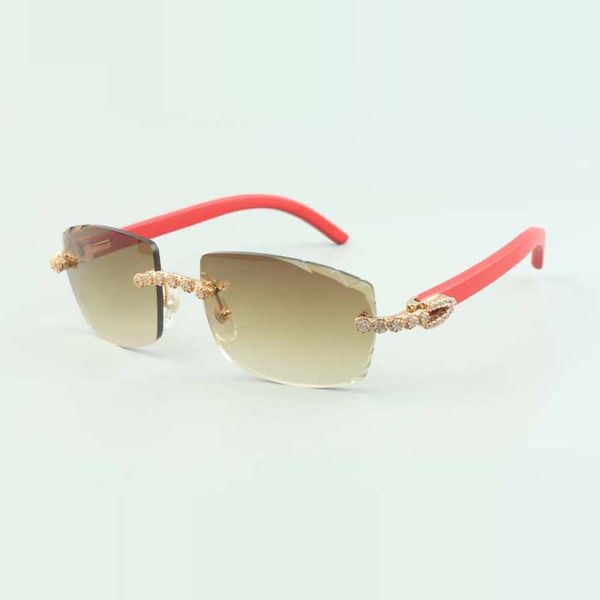 

2022 exquisite bouquet diamond sunglasses 3524015 with natural red wood arms and cut lens 3.0 thickness,size: 18-135 mm, White;black