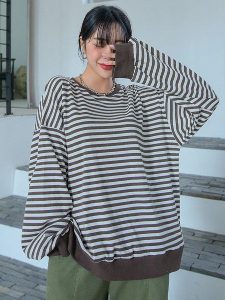 

dazy striped drop shoulder pullover d8k5#, White;black
