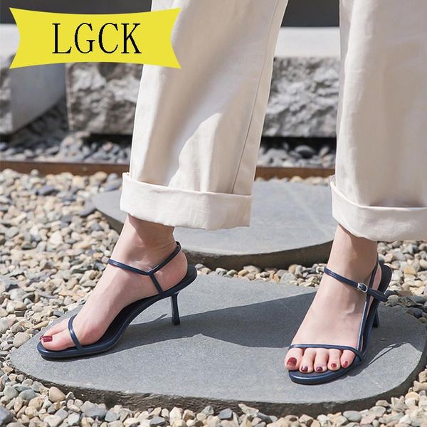 

big size 34-46 women pumps genuine leather concise sandals stiletto high heels buckle strap novelty summer shoes woman, Black