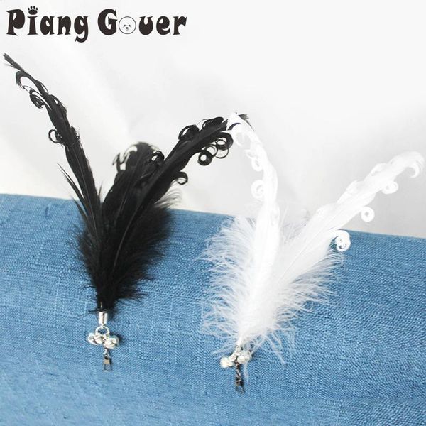 

cat toys 2pcs black white feather toy with natural feathers teaser replacement pet accessories diy