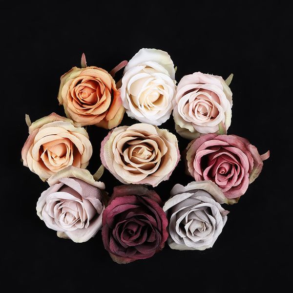

50/100pcs silk roses head artificial flowers diy gifts box valentines day present home decor wedding decorative flowers