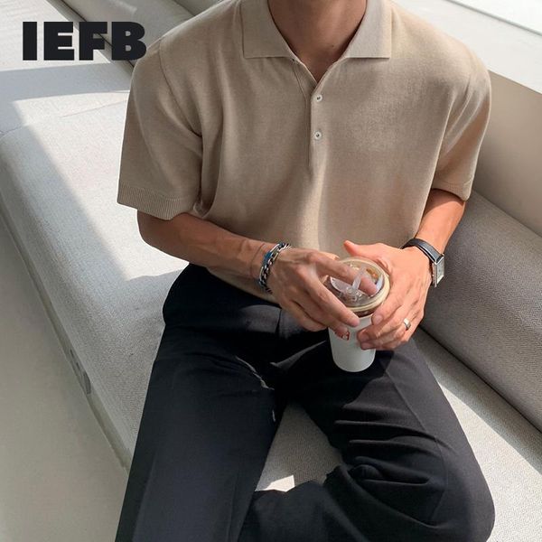 

men's polos iefb summer shirt short sleeve t-shirt ice thin knitwear korean trend lapel merchant solid color casual 9y7659, White;black