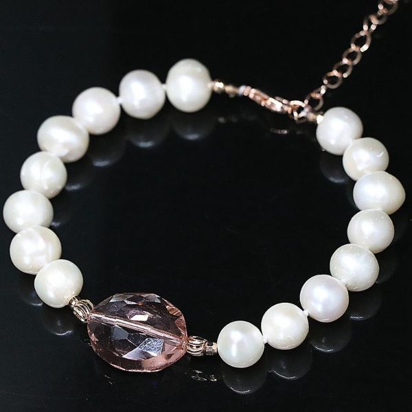 

bohemia white natural freshwater cultured pearl nearround beads bangle oval crystal unique diy bracelet for women jewelry b1407 link, chain, Black