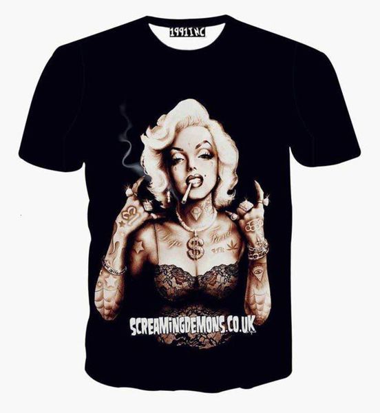

women style tshirt new t-shirt short sleeve print smoking marilyn monroe t shirt summer casual tees a6, White;black