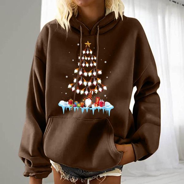 

women's hoodies & sweatshirts women christmas printed hoodie pocket comfy loose off shoulder sweater daily warm moleton * natal, Black