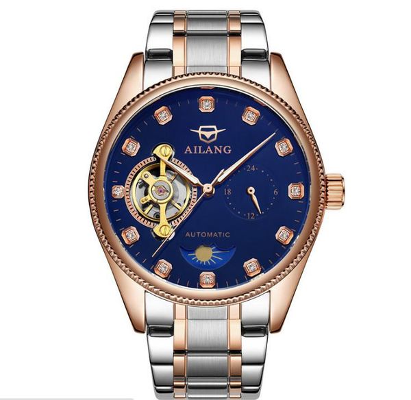 

relogio masculino ailang watch men auto self winding watches business tourbillon wristwatch mechanical moon phase hombres w044 wristwatches, Slivery;brown