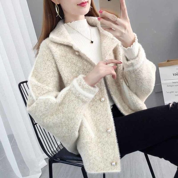 

women's knits & tees winter fashion plus size imitation mink velvet short coat women thick warm outerwear ladies loose knitted ca, White