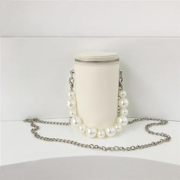 

evening bags fashion barrel pearl chain women handbag pu leather women's bag luxury shoulder retro crossbody bucket purse 2021