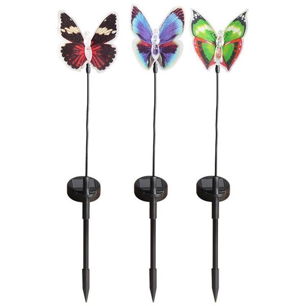 

lawn lamps 3pcs solar light fiber optic 7- color changing butterfly outdoor use garden decoration