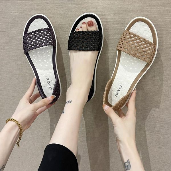 

sandals 2021 summer shoes slippers women slip on flip flops outdoor light casual beach slides ladies large size, Black