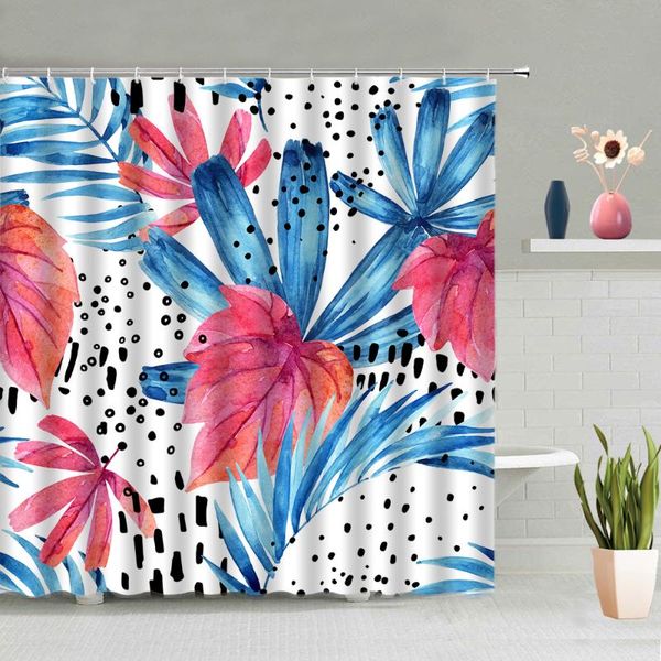 

shower curtains tropical water colors plants curtain bathroom decoration screen bathing washable with hooks set home decor