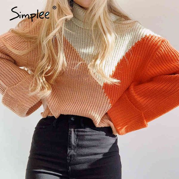 

turtle winter pullover woman sweater harajuku patchwork sweaters women knitted high fashion female loose jumper 210414, White;black