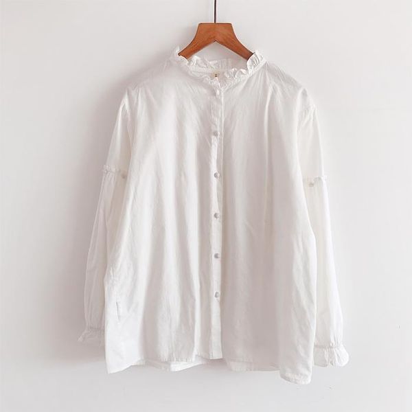 

women's blouses & shirts women shirt white cotton long sleeve 2021 spring autumn loose fashion casual solid color