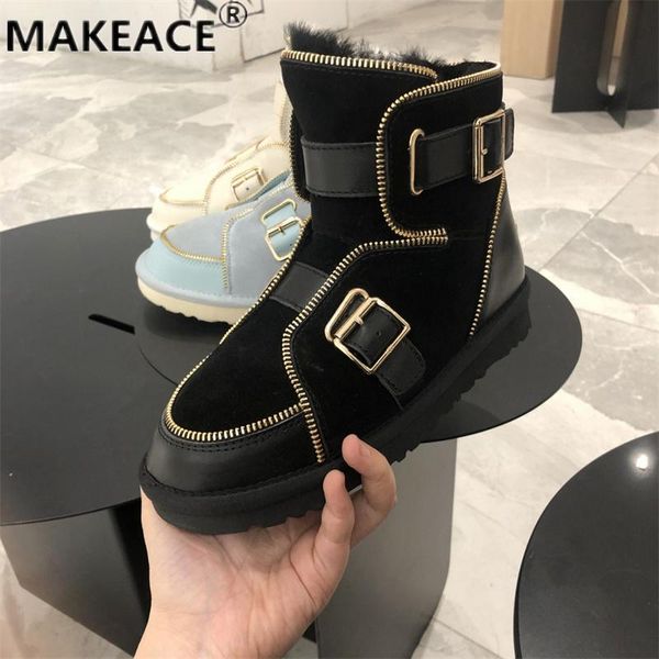 

boots 2021 ladies snow fashion british style pin buckle belt mid-tube platform outdoor casual nude, Black