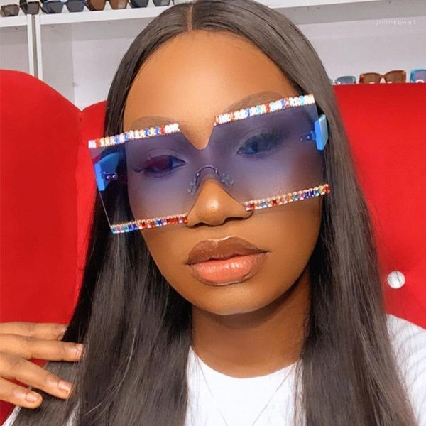 

luxury rhinestones square sunglasses women trendy oversized shades big rimless colored crystal sun glasses lady zonnebril dames, White;black