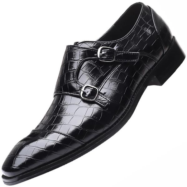 

dress shoes 2021 classic crocodile pattern business flat for men design formal pu leather male loafers party shoe big size, Black