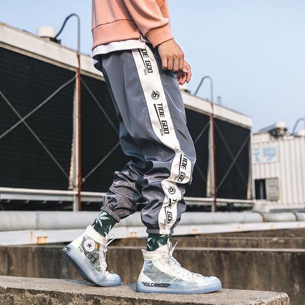 

man streetwear joggership hop side striped male sweatpants harajuku ankel-length track pants abz443, Black
