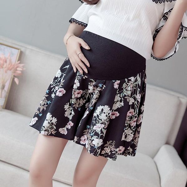 

maternity bottoms pregnant women's belly shorts floral pleated summer high-waisted spring loose pants mothers sweet clothes, White
