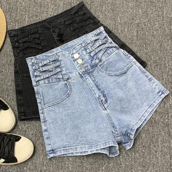 

women's shorts 2021 summer casual cross up denim women high waist wide leg jeans, White;black
