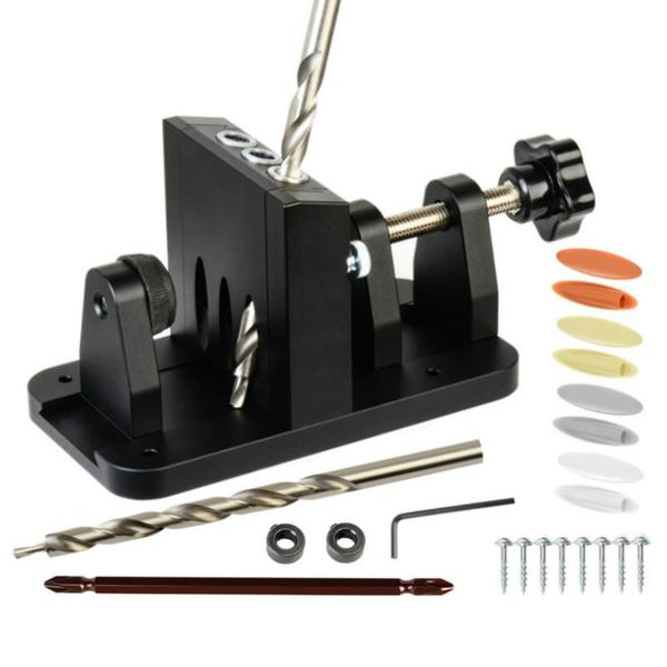 

professional hand tool sets wood pocket hole jig system 15 degree oblique locator woodworking joinery kit inclined drilling bit guide dowel