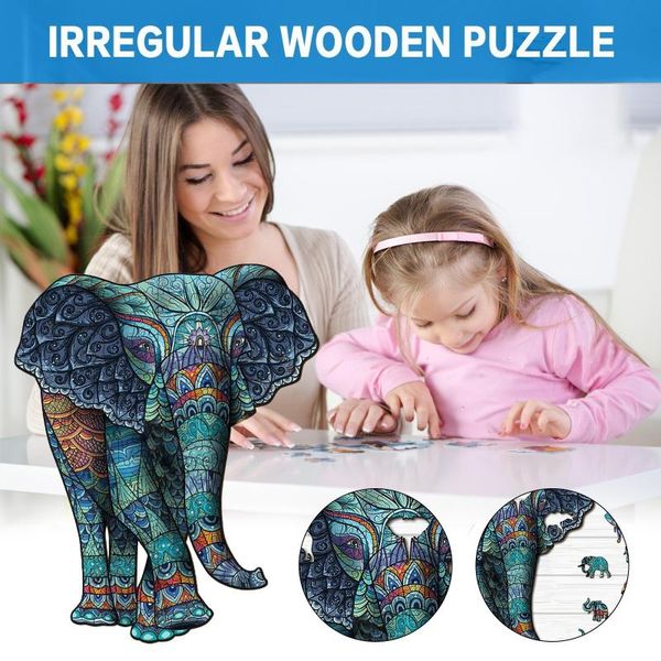 

elephant tribal wooden puzzle jigsaw puzzles for adults unique shape pieces children diy gift party favor
