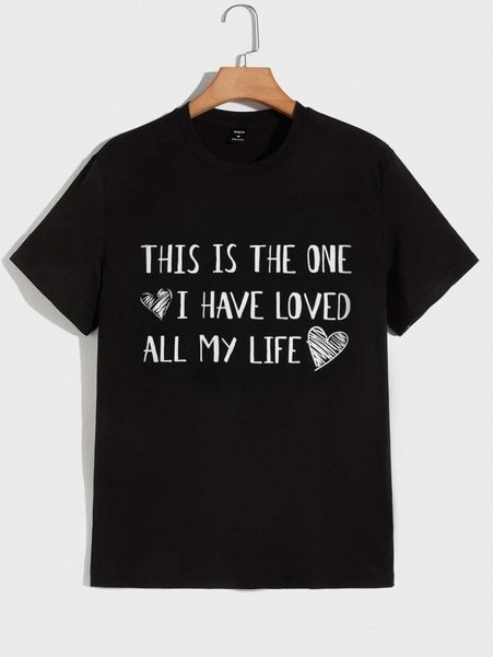 

men slogan & heart print tee w5fp#, White;black