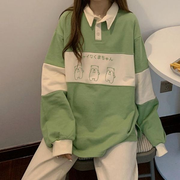 

women's hoodies & sweatshirts qweek japanese harajuku collar kawaii cute oversized sweatshirt women casual korean autumn alt kpop cloth, Black