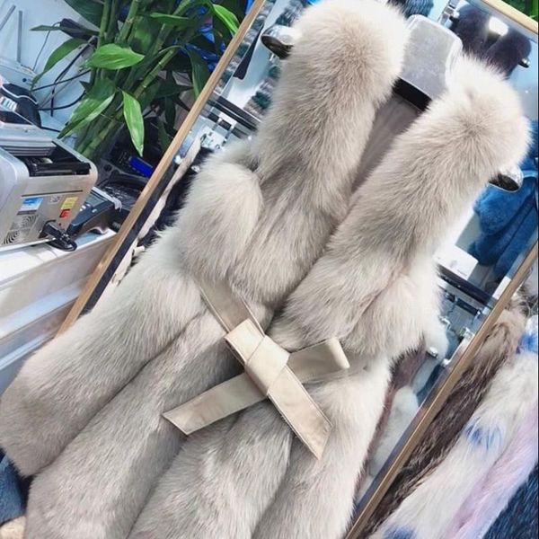 

women's fur & faux women 2021 autumn winter vest female long belt sleeveless jackets ladies solid color waistcoat r415, Black
