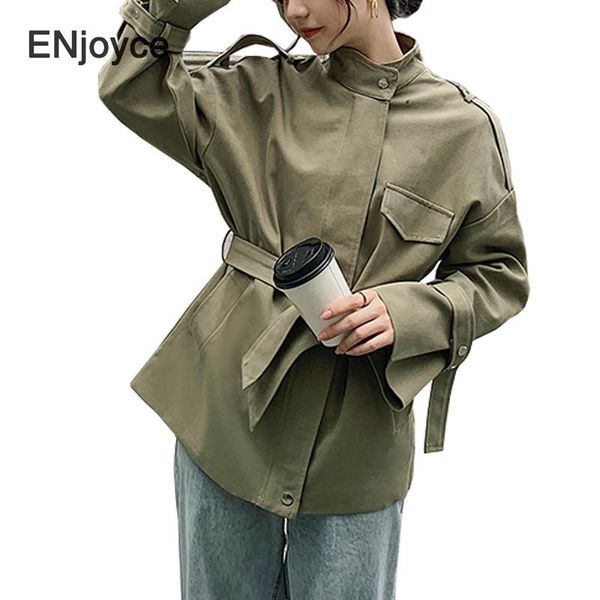 

women's jackets korea fashion spring autumn green color loose plus size turn-down collar zipper casual jacket single breasted coats, Black;brown
