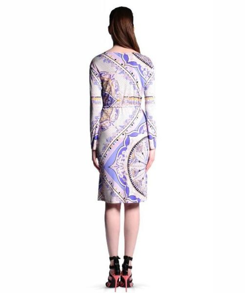 

casual dresses [efatzp] 2021 designer brand dress women's purple geometric print long sleeves stretch day jersey silk xxl, Black;gray
