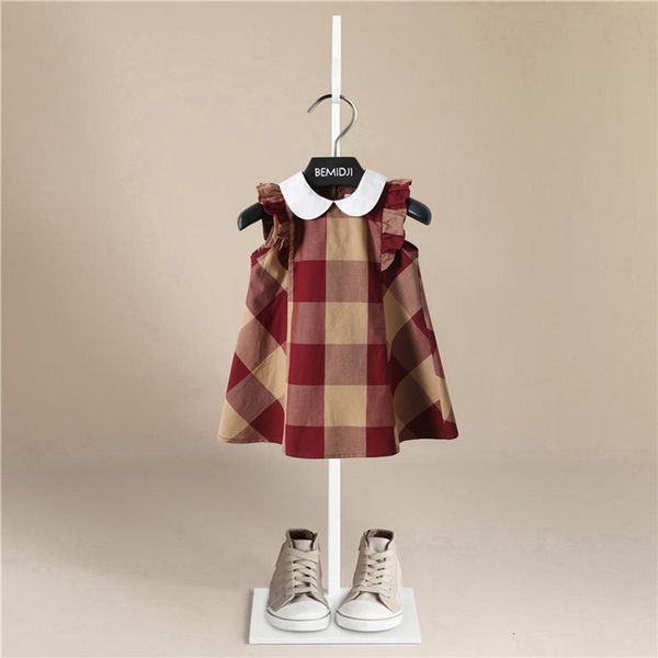 

girls' dresses summer girl clothing cute lattice lapel cotton kids princess girls party floral sleeveless dress baby clothes, Red;yellow