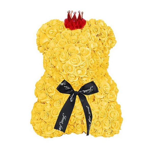 

decorative flowers & wreaths 25cm bear of roses teddy with crown wedding festival diy surprise gift for girl lover yellow