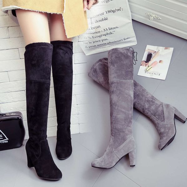 

big size spring and autumn winter star's same long boots over the knee show thin high heeled thick, Black