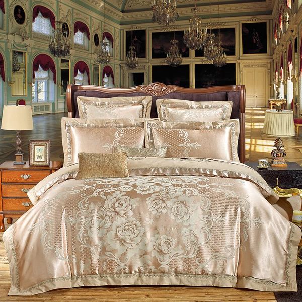 

bedding sets 4/6pcs luxury silk cotton jacquard europe elegance set embroidery duvet cover bed sheet pillowcases size  king