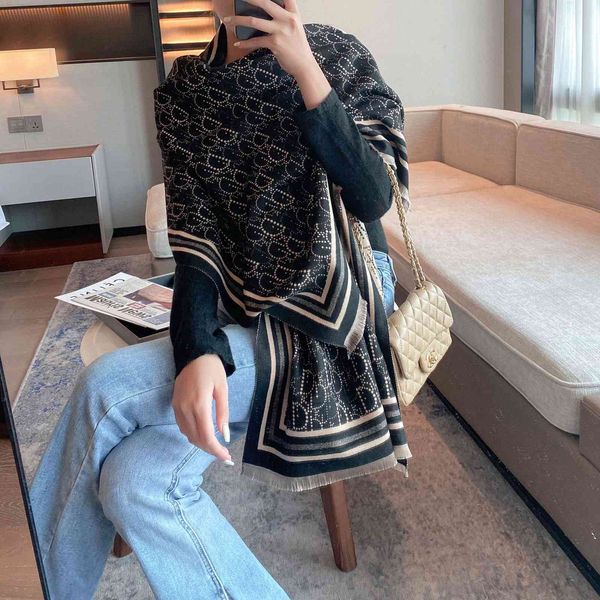 

70% off design imitation cashmere geometric versatile scarf for women in autumn and new thickened warm office tassel shawl bib, Blue;gray