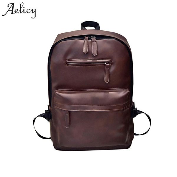 

backpack aelicy pu leather men waterproof lapwomen fashion travel large capacity schoolbag teenage