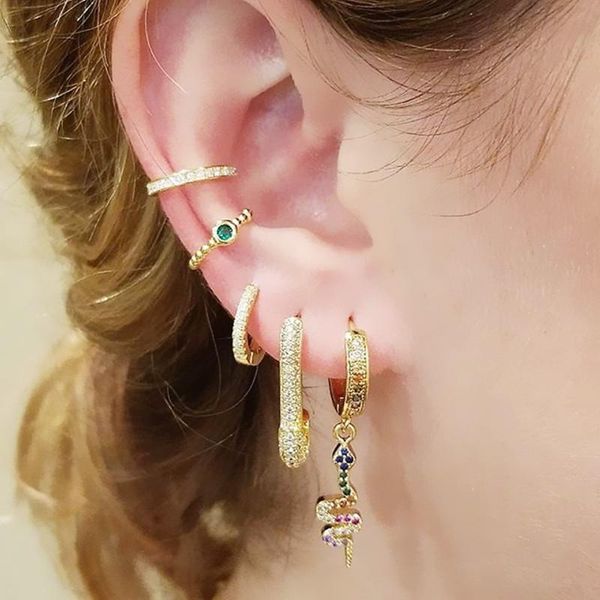 

dangle & chandelier arrival crooked snake shape women drop earrings small hoop gold filled colorful cz micro paved unique gift jewelry, Silver