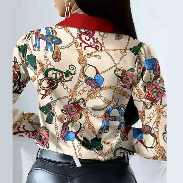 

elegant spring floral print women blouse shirt autumn casual button long sleeve office v-neck bandage lady shirt blusa, White