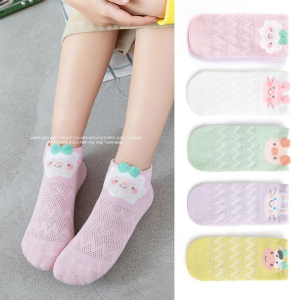 

socks 5pairs/lot summer mesh baby for girls cotton cute cartoon animal clothes accessories, Pink;yellow