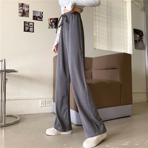 

plus size 4xl women loose high waist leisure trousers full-length wide leg all-match simple trendy harajuku chic pantalon women's pants, Black;white