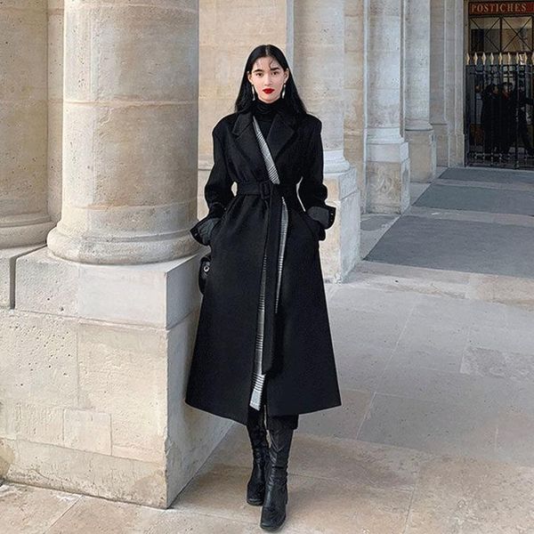 

women's wool & blends jacket women coat autumn and winter black panel plaid veste manteau femme