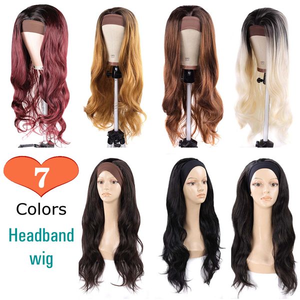 Vücut Dalga Kafa Bandı Peruk Sentetik Peruk Head Band Isıya Dayanıklı Elyaf Cosplay ile Glueless Peruk Günlük Lolita Peruk Moda Iconfactory Direc