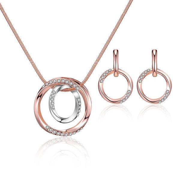 

earrings & necklace bride wedding jewelry sets 2021 mosaic crystal geometric circle pendant and set for women jewellery, Silver