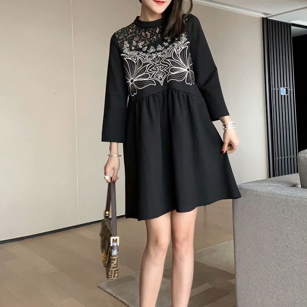 

spring retro-ethnic style embroidered flowers sleeve black dress of quality women's clothes, Black;gray