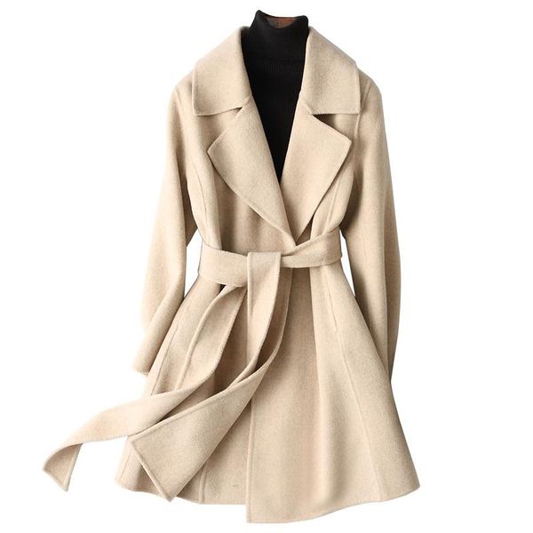 

women's wool & blends 2021 autumn and winter wild high-end double-sided woolen coat women retro elegant 100% jacket female ns2235, Black